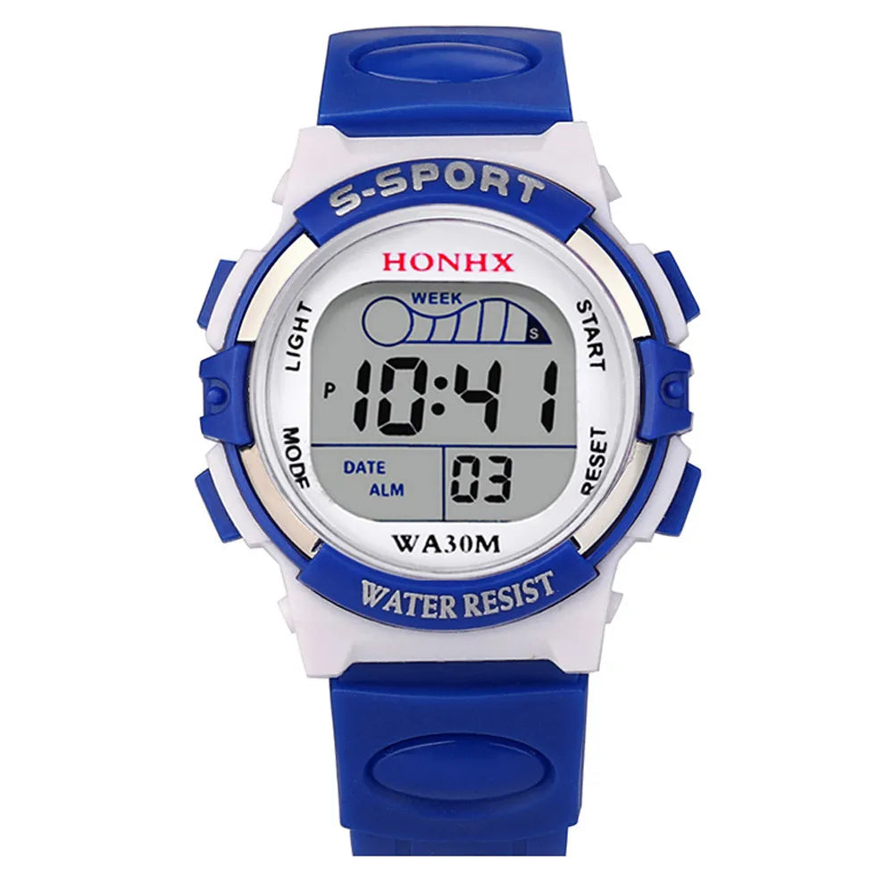 Kids Electronic Sports Color Luminous LED Dial Waterproof Multi Function Watch