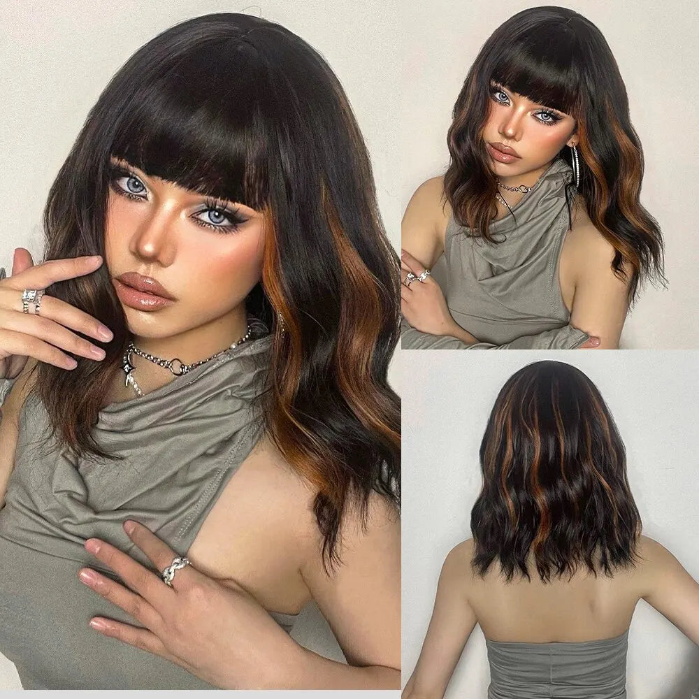 Wavy Bob Short Blonde Dark Roots Wigs