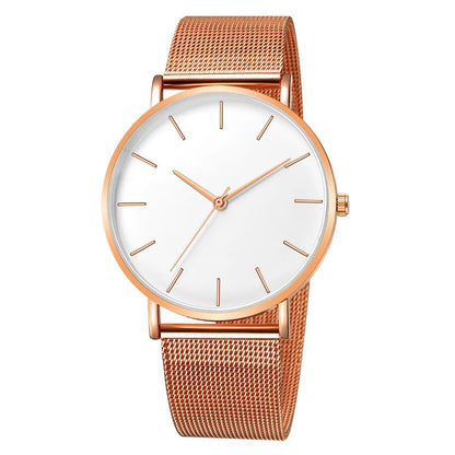 Luxury Metal Mesh Quartz Elegant Rose Gold Wristwatch