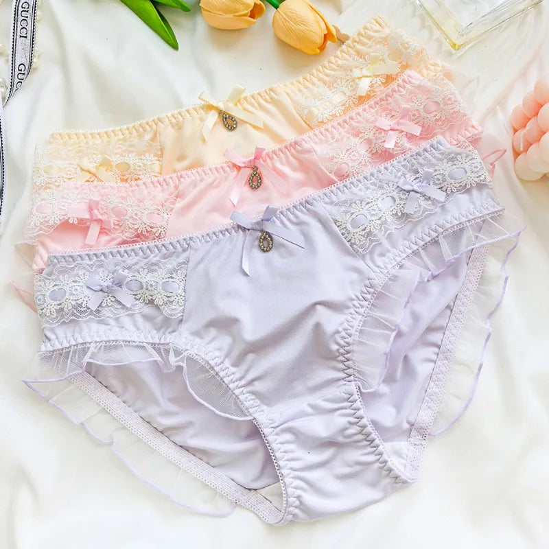 Lolita Cute Lovely Sweety Panties Milk Silk Breathable Elasticity Ruffle Underwear