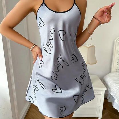 Heart Round Neck Spaghetti Pyjama