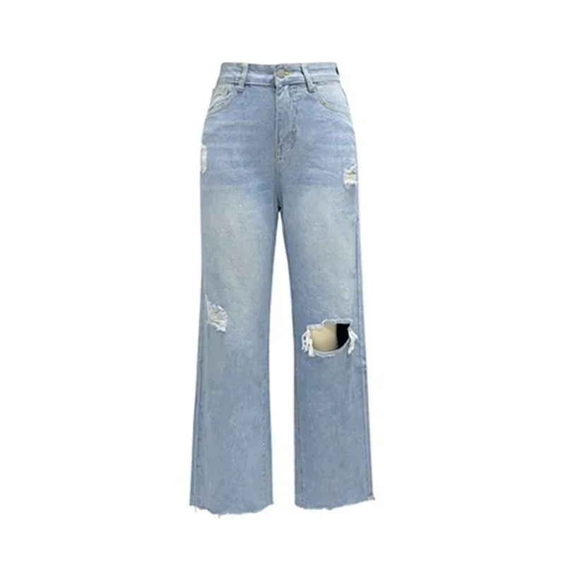 Knee Broken Holes Trend Straight Jeans