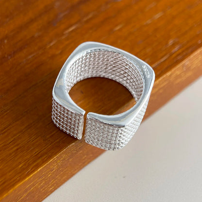 925 Sterling Silver Geometric Wide Sparkling Ring