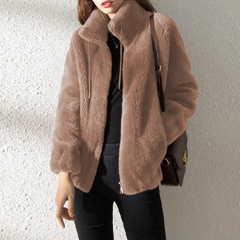 Faux Fur Coats Zipper Cardigan Plush Thick Warm Oversized Overcoat