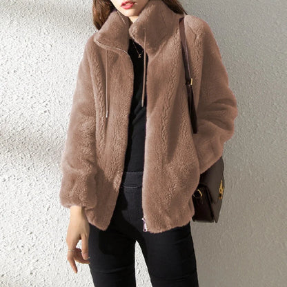 Faux Fur Coats Zipper Cardigan Plush Thick Warm Oversized Overcoat