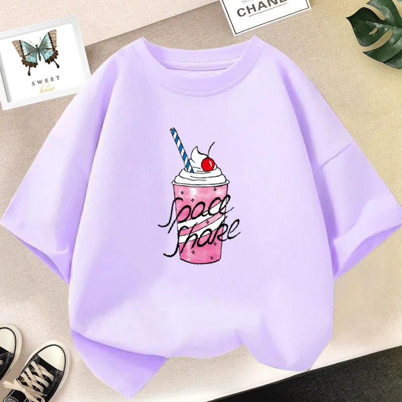 Cute Strawberry Milk Shake Cartoon T-shirt