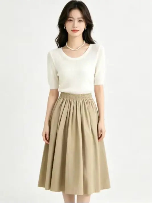 High-Waisted Pleated Long Casual Elegant Skirt