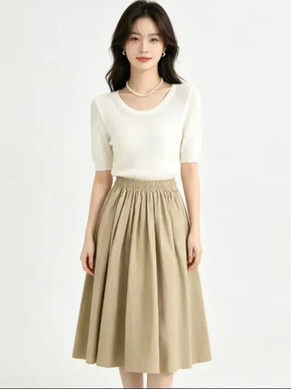 High-Waisted Pleated Long Casual Elegant Skirt