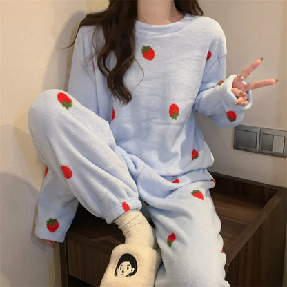 Soft Comfortable Velvet Jacquard Warm Sleepwear Pajama Sets