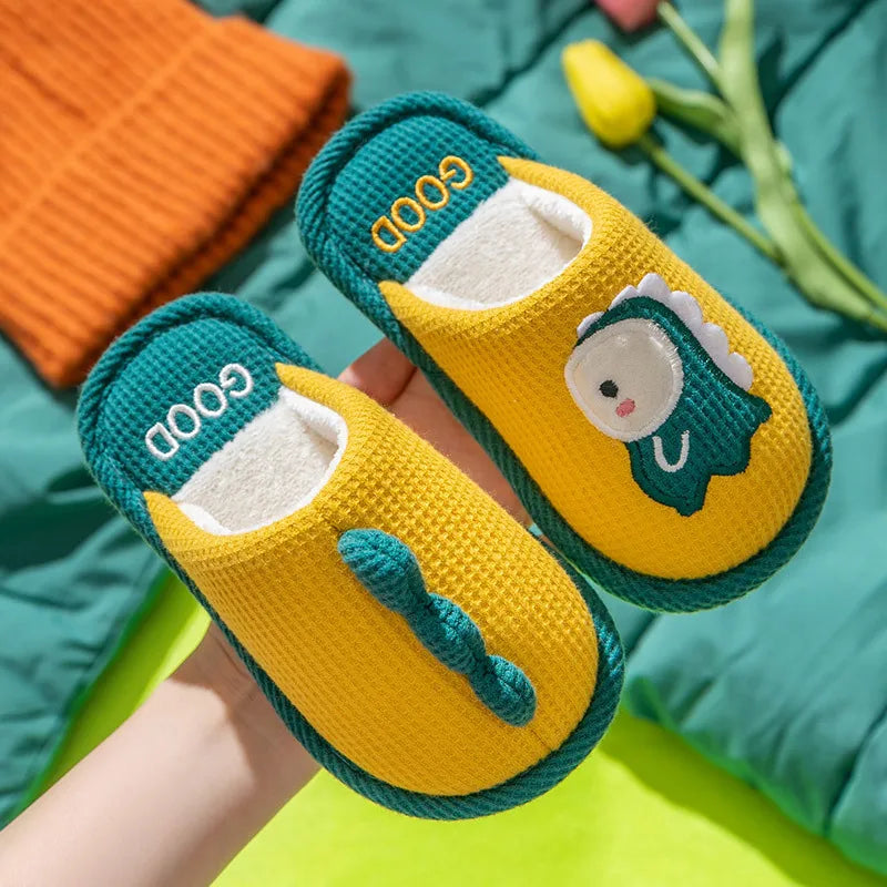 Cartoon Dino Fur Soft Autumn Winter Warm Cotton Fleece Fur Slipper