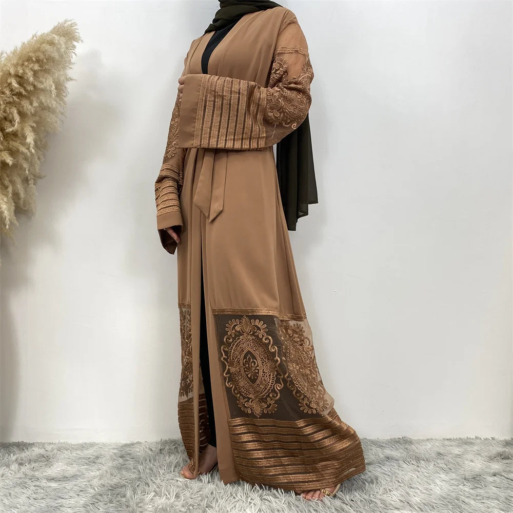 Luxury Gold Rhinestones Muslim Dress Kaftan Abaya