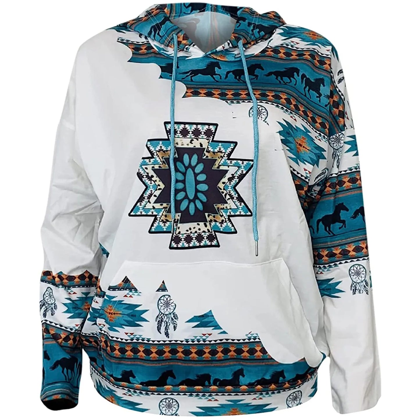 Casual Geometric Horse Print Long Sleeve Pullover