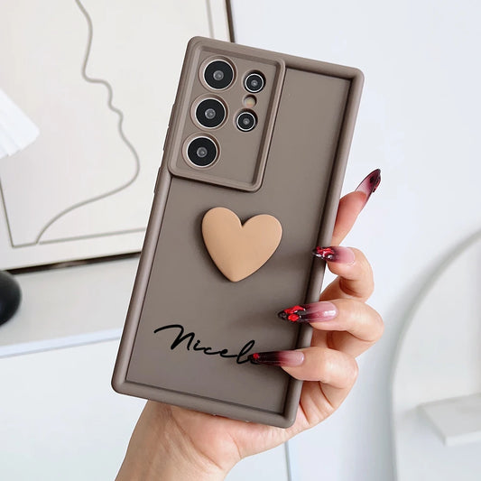 Customized Text 3D Love Heart Case For Samsung Galax Luxury Soft Cover