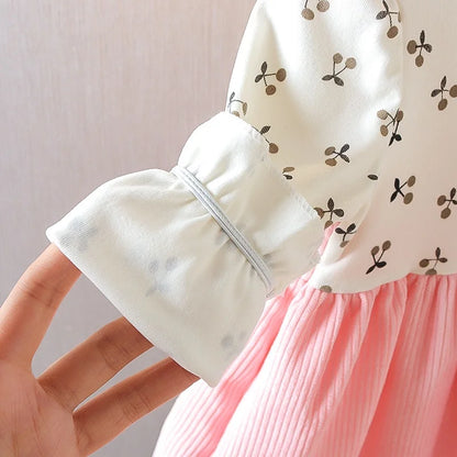 Kid Girl Long Sleeve Floral Lovely Bear Corduroy Strap Style Dress
