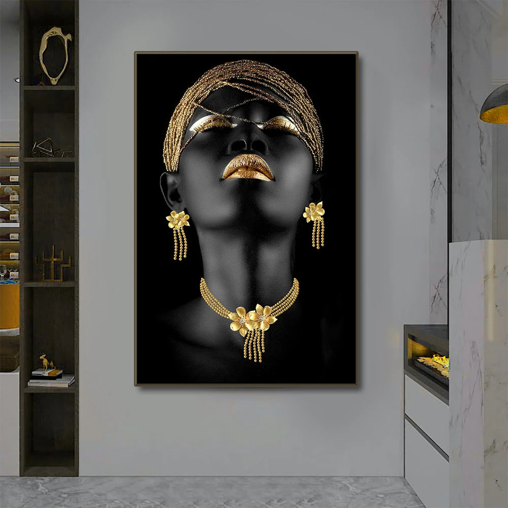 African Women Classic Black Gold Gestures Posters Female Portraits Canvas