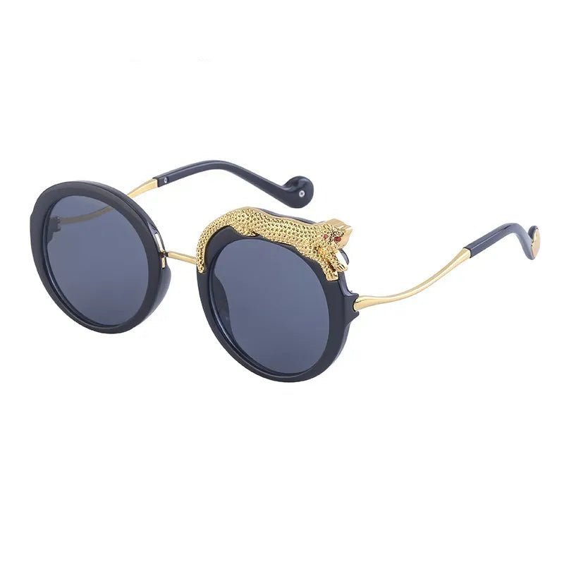 Oversized Round Crystal Leopard Sun Glasses