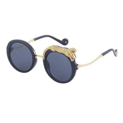 Oversized Round Crystal Leopard Sun Glasses