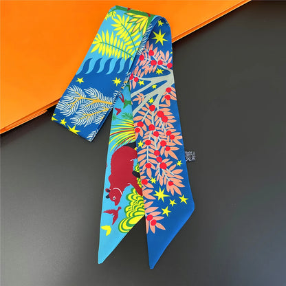 Zebra In Flowers Scarf Luxury Silk Scarf Hair Headband Foulard Skinny Scarves