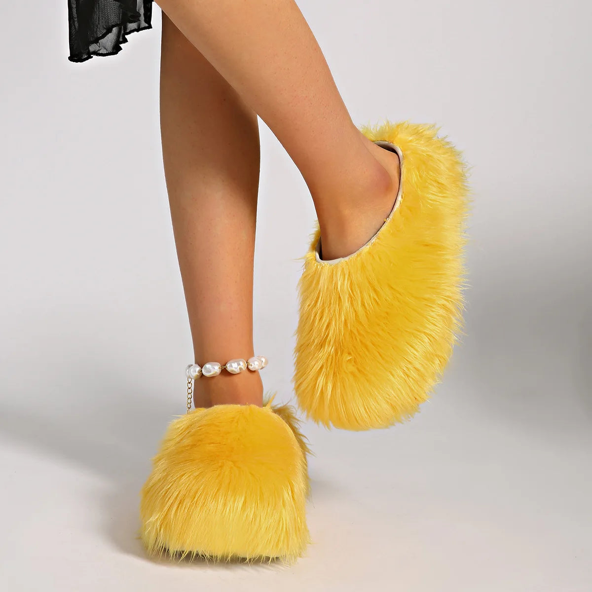 Faux Fur Platform Thick Sole Slippers
