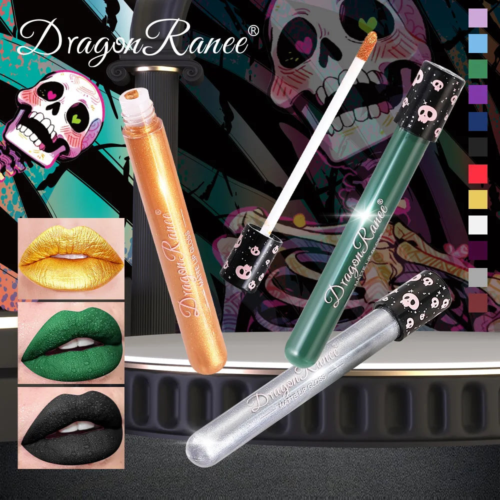 12 Color Halloween Lip Gloss Makeup Black Green Purple Waterproof Matte Lipstick