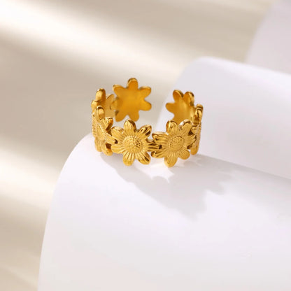 Gold Color Stainless Steel Delicate Flower Rings