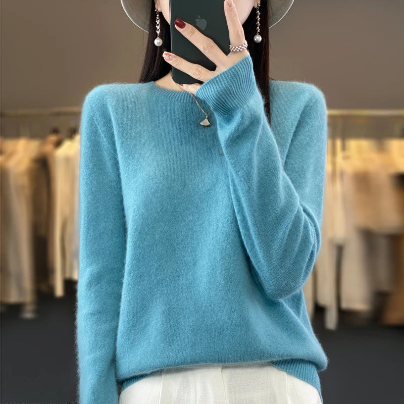 Wool Cashmere Pullover O-Neck Long Sleeve