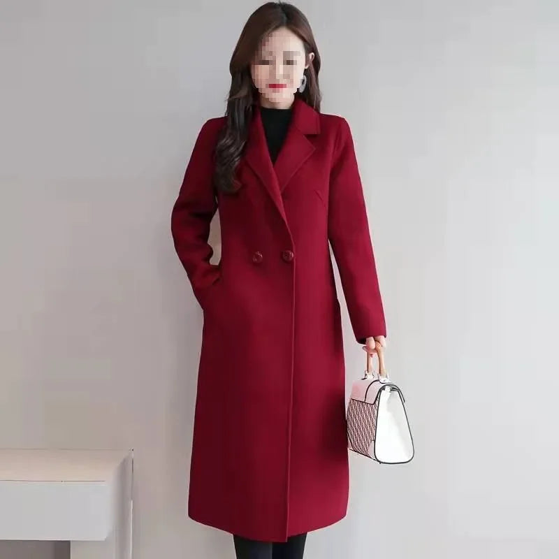 Plus Size Mid-Length Woollen Slim Fit Coat
