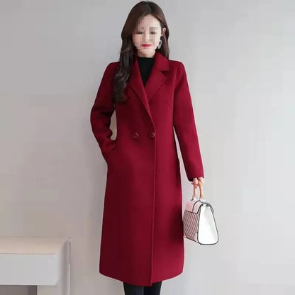Plus Size Mid-Length Woollen Slim Fit Coat