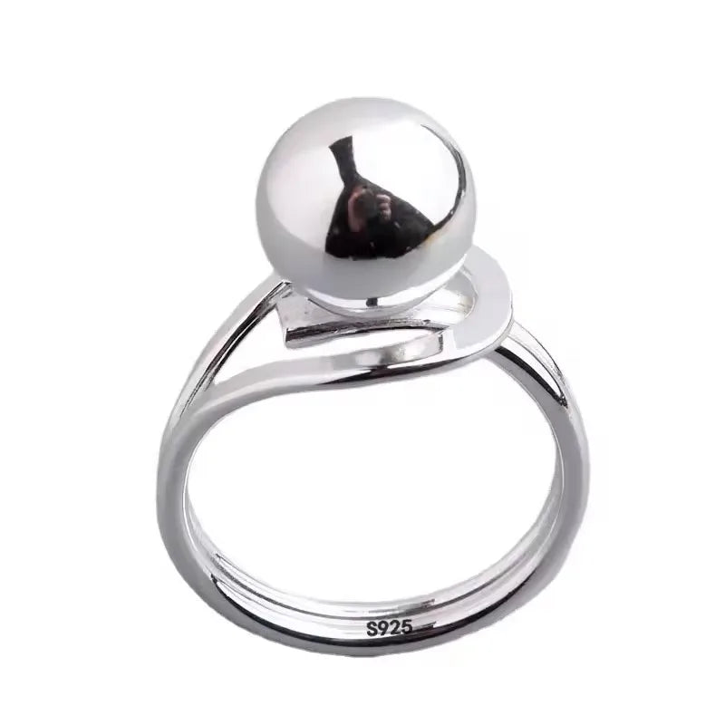 Sam Panda 925 Sterling Silver Simple Vintage Big Ball Ring