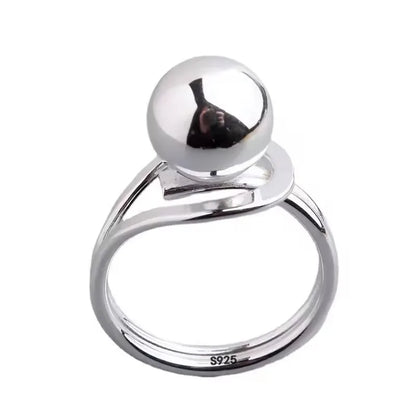 Sam Panda 925 Sterling Silver Simple Vintage Big Ball Ring