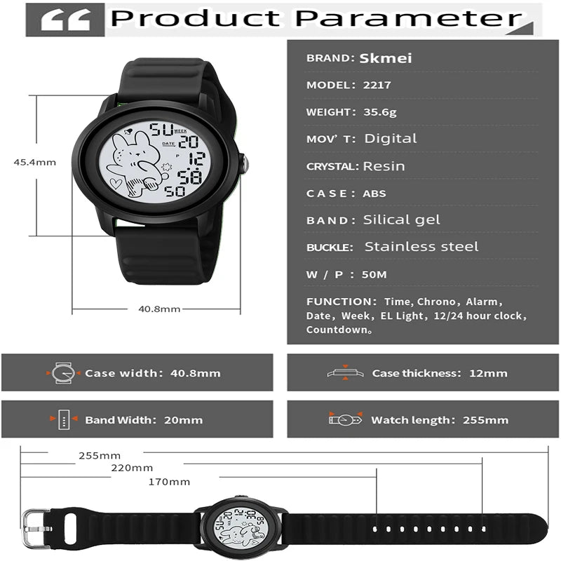 Unisex Digital Carton Rabbit LED Waterproof Watches