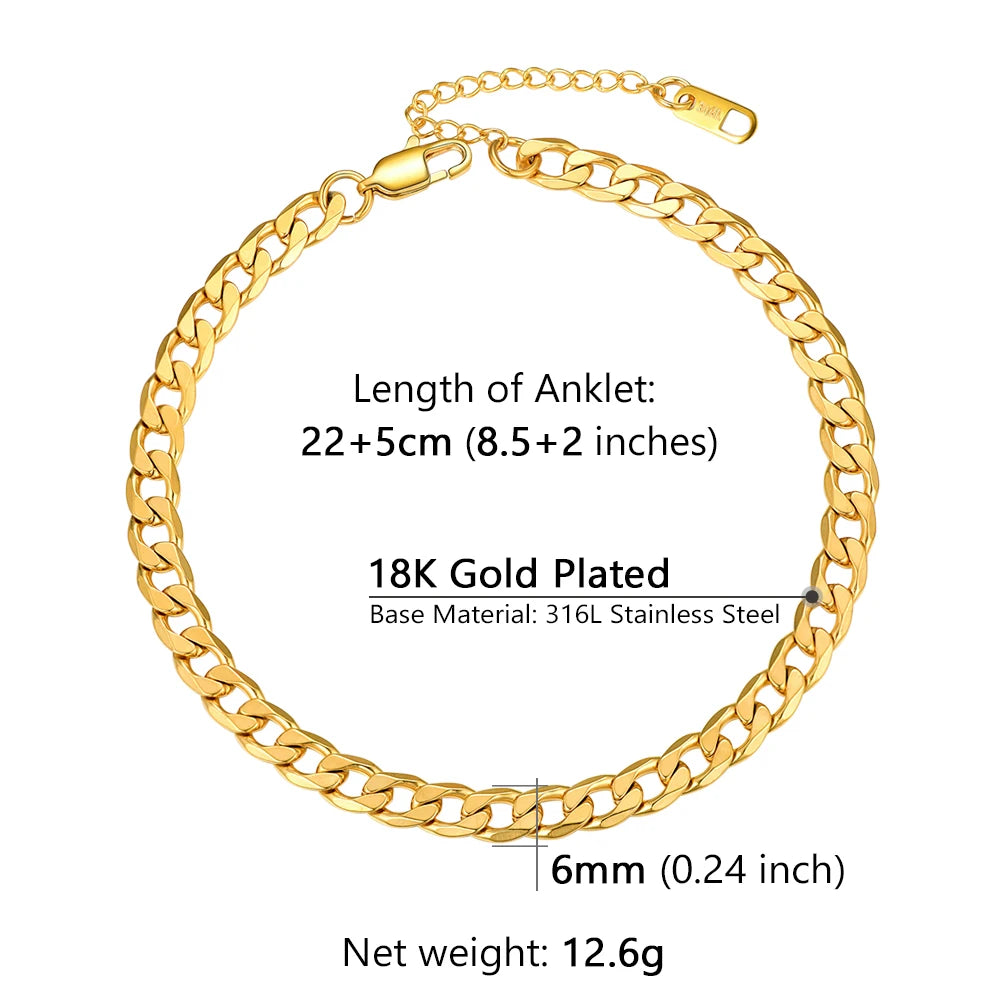 U7 Ankle Cuban Link Snake Figaro Bracelets