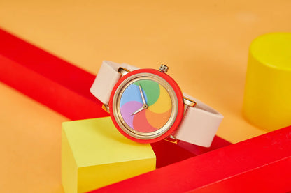 Rainbow rotating dial silicone strap watch