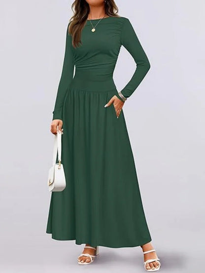 Long Sleeve Maxi Fit Ruched Casual Wear Dress