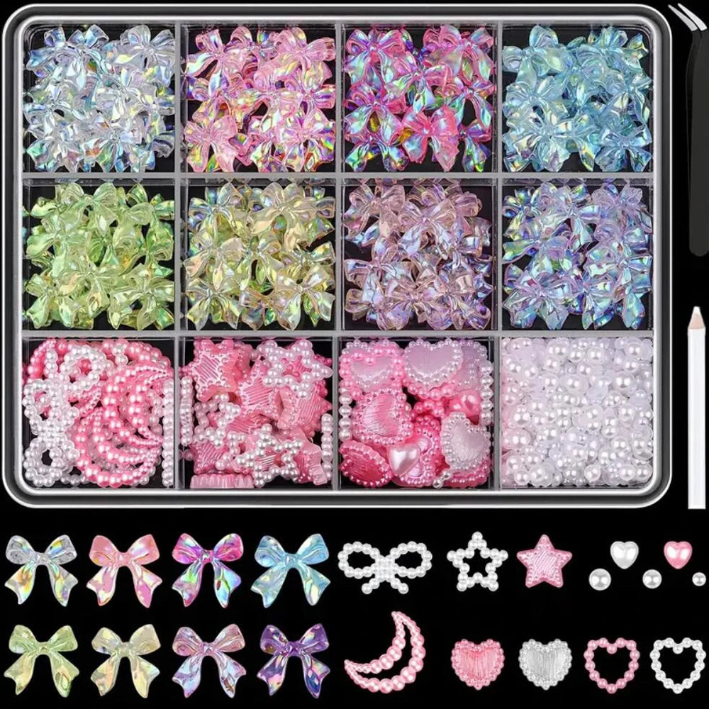 12/15Grids Acrylic Flower Nail Charms Mix Colors Set