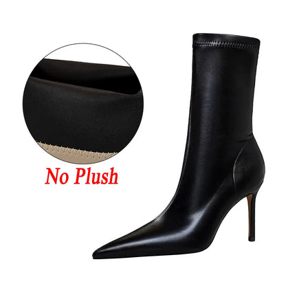 7.5cm 10cm High Heels Leather Short Ankle Boots