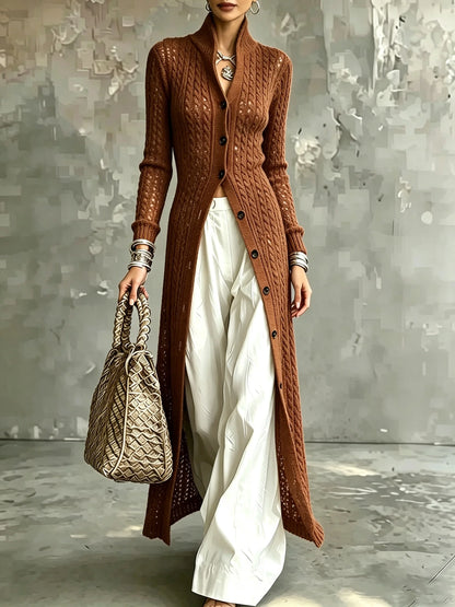 Long Black Knit Cardigan Autumn Winter High Neck Open Front Oversized Jumper