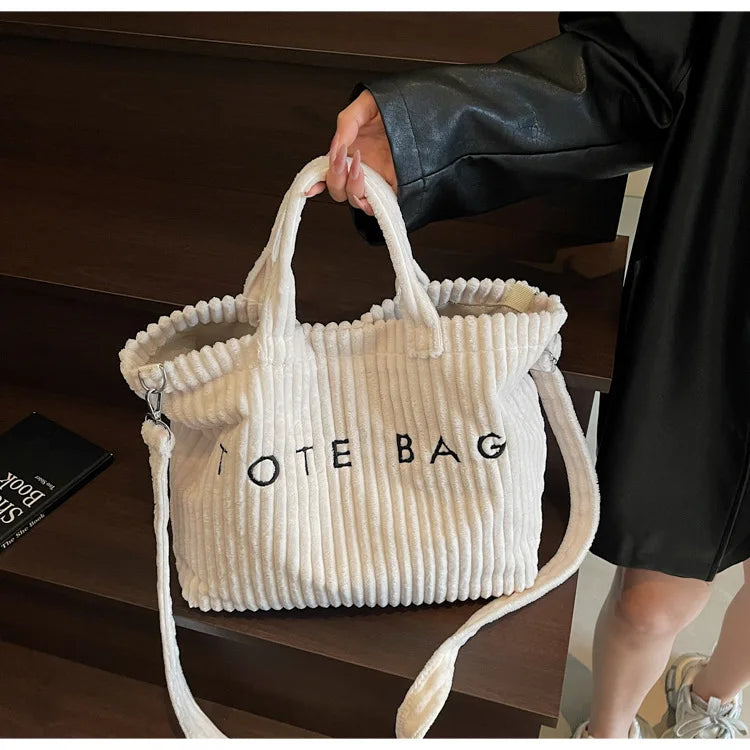Large Capacity Striped Velvet Handbag Shoulder Crossbody Bags