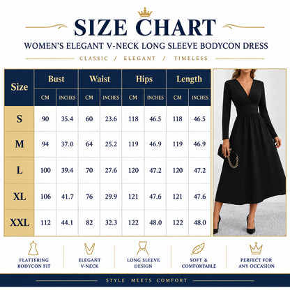 Elegant V-Neck Long Sleeve with Waist Shirring Bodycon Long Maxi Dress