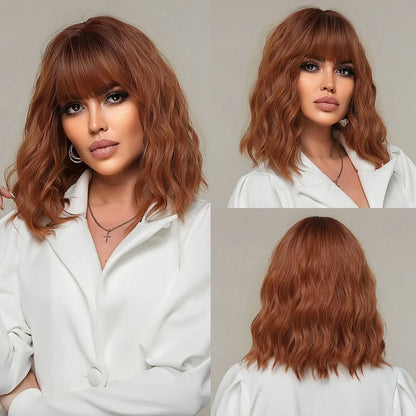 Wavy Bob Short Blonde Dark Roots Wigs