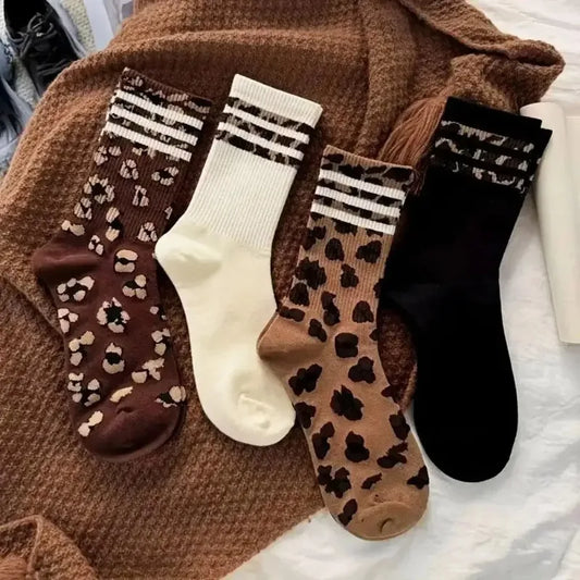 4 Pairs Leopard Cotton Sports Socks