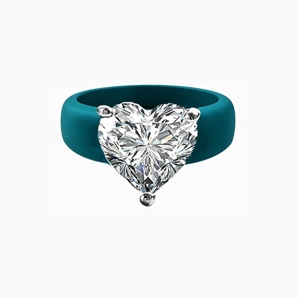 Silicone Holder Silver Three Claw Heart-Shaped Cubic Zirconia Ring