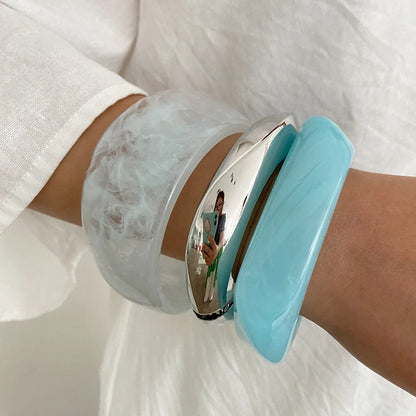 Boho Light Blue Acrylic Resin Chunky Bangles Geometric  Bracelet