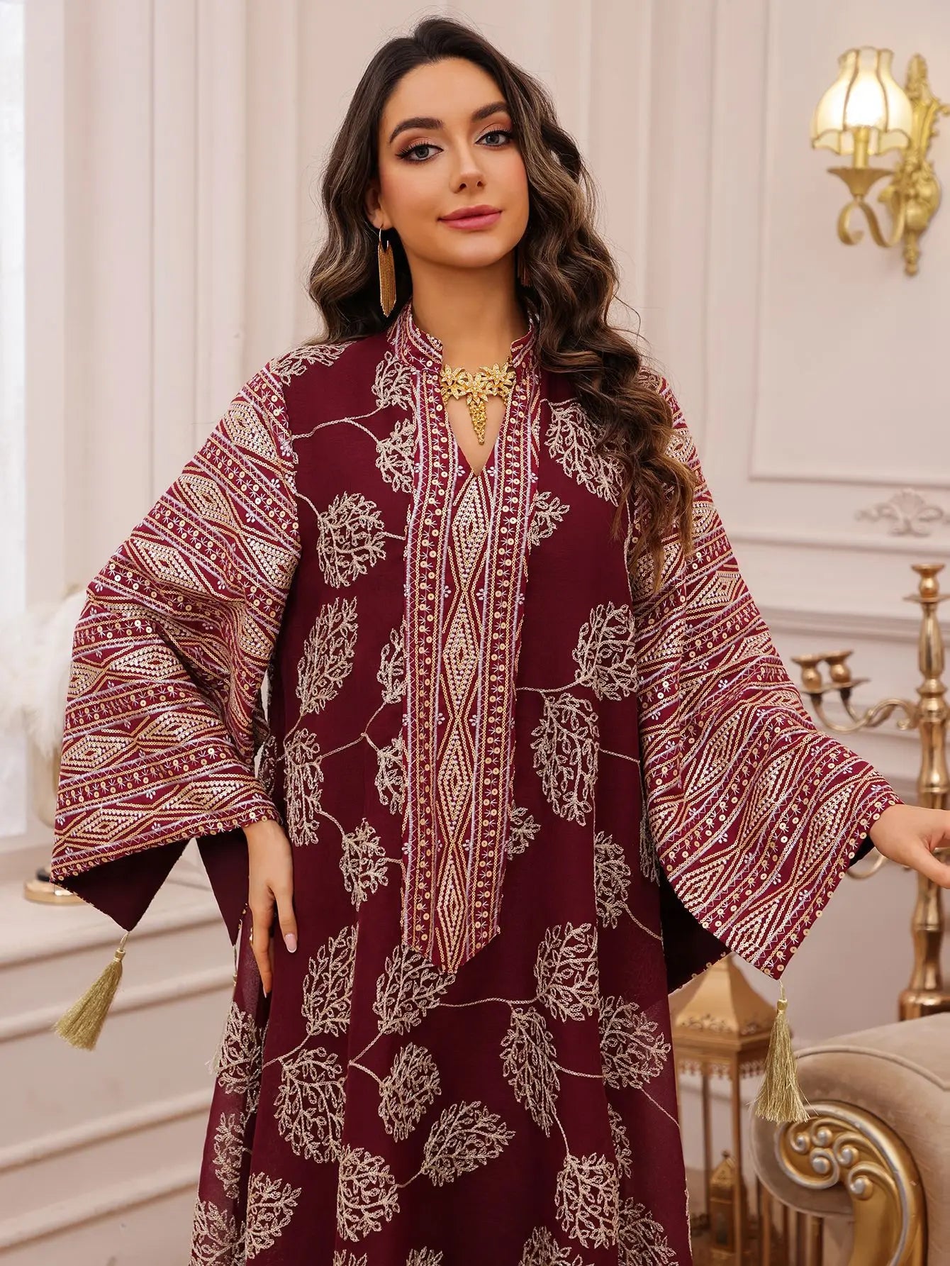 Red Islamic with Gold Detailing Ideal Abayas