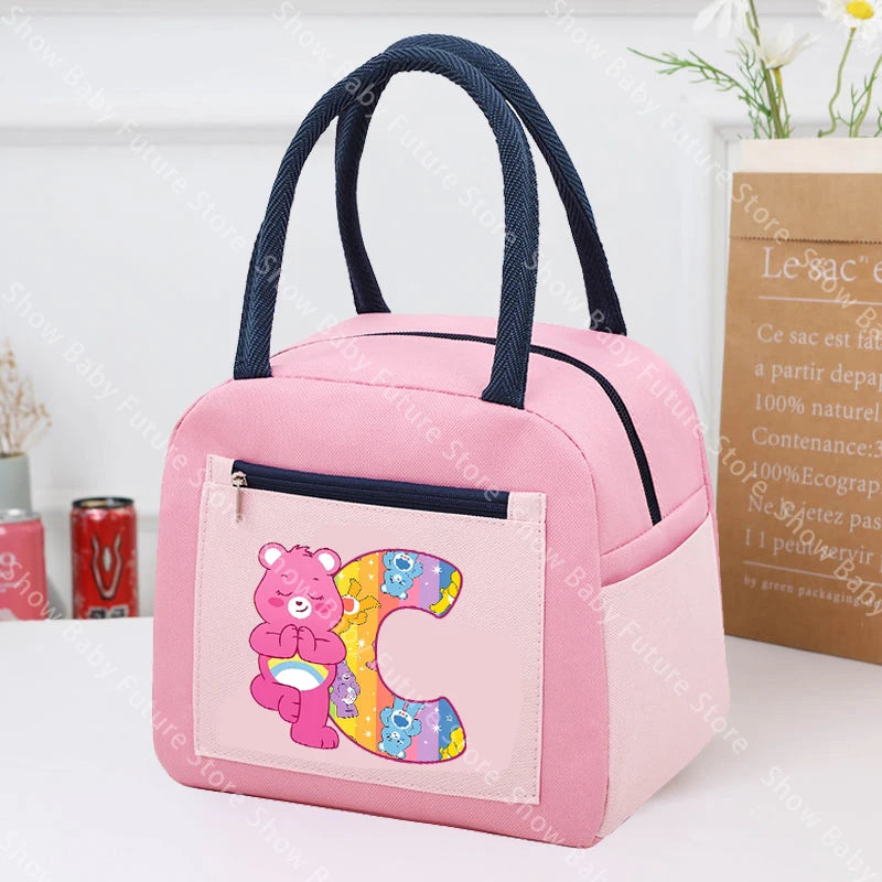 Care Bears Lunch Bag Thermal Cooler Cute Cartoon Letter A-Z Lunch Box Large Capacity