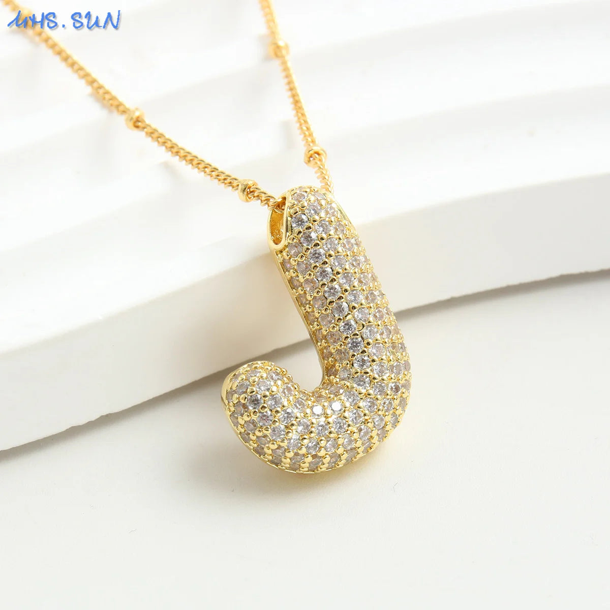 26 Letter Copper Zircon Bubble Initial Chunky Necklace