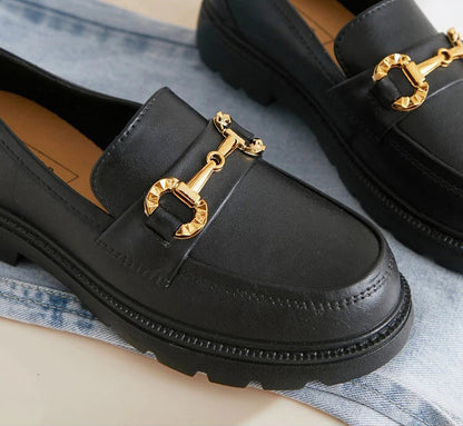 Loafers British Style Retro Small Gold Buckle Shoes