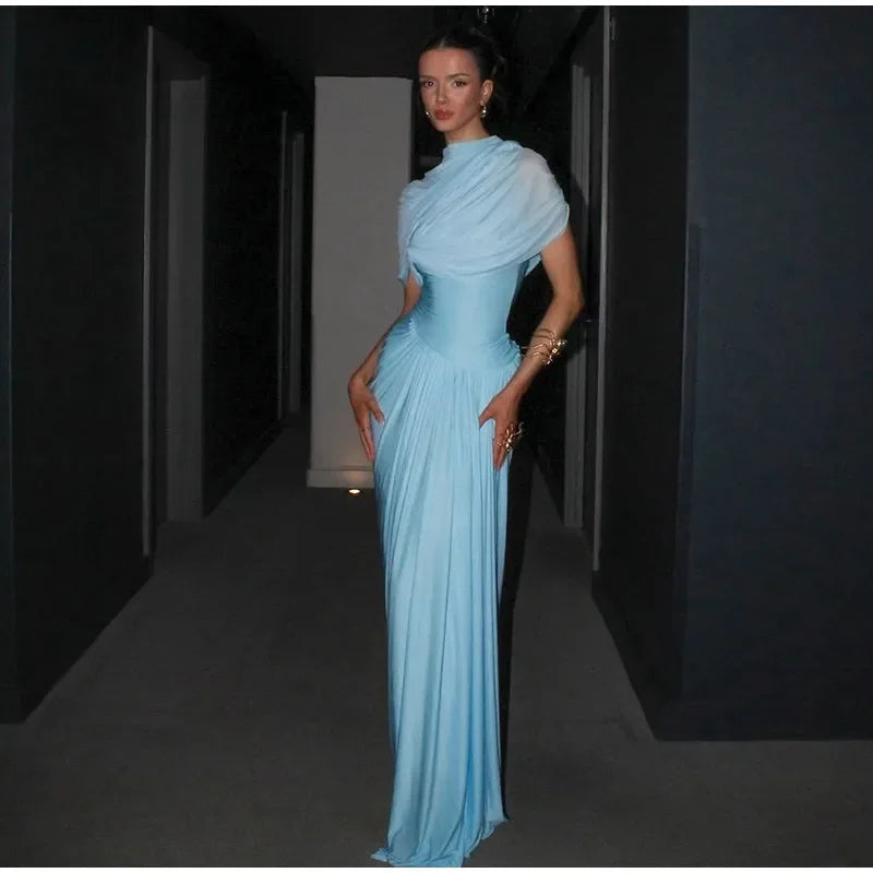 Shawl Maxi Short Sleeve Slim Fit Dress