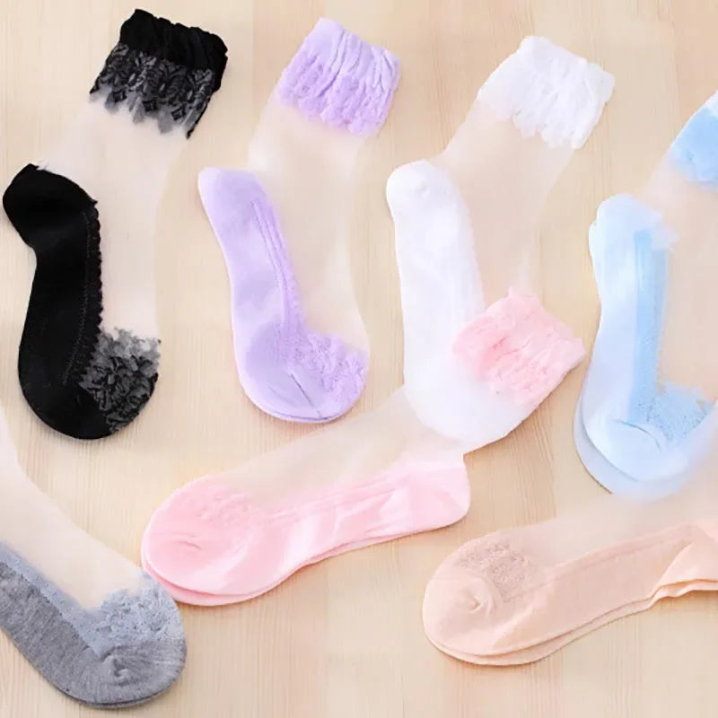 Sexy Fishnet Lace Ruffle Soft Silky Socks