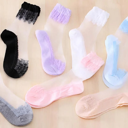 Sexy Fishnet Lace Ruffle Soft Silky Socks